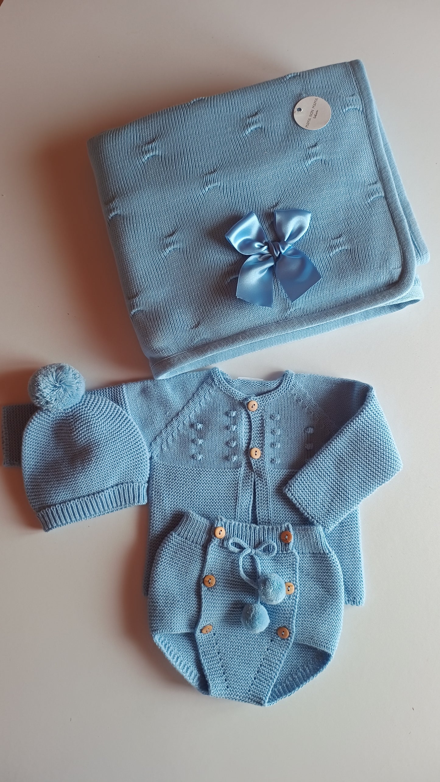 BOX set 4 pezzi • completo PONPON+coperta blu - autunno/inverno