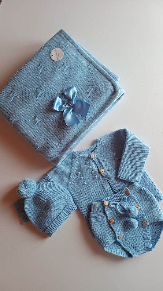 BOX set 4 pezzi • completo PONPON+coperta blu - autunno/inverno