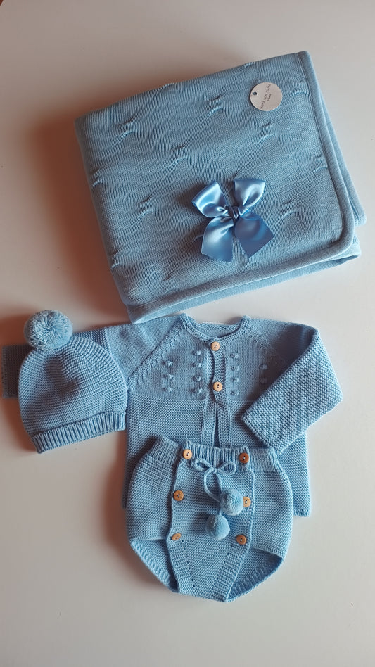 BOX set 4 pezzi • completo PONPON+coperta blu - autunno/inverno